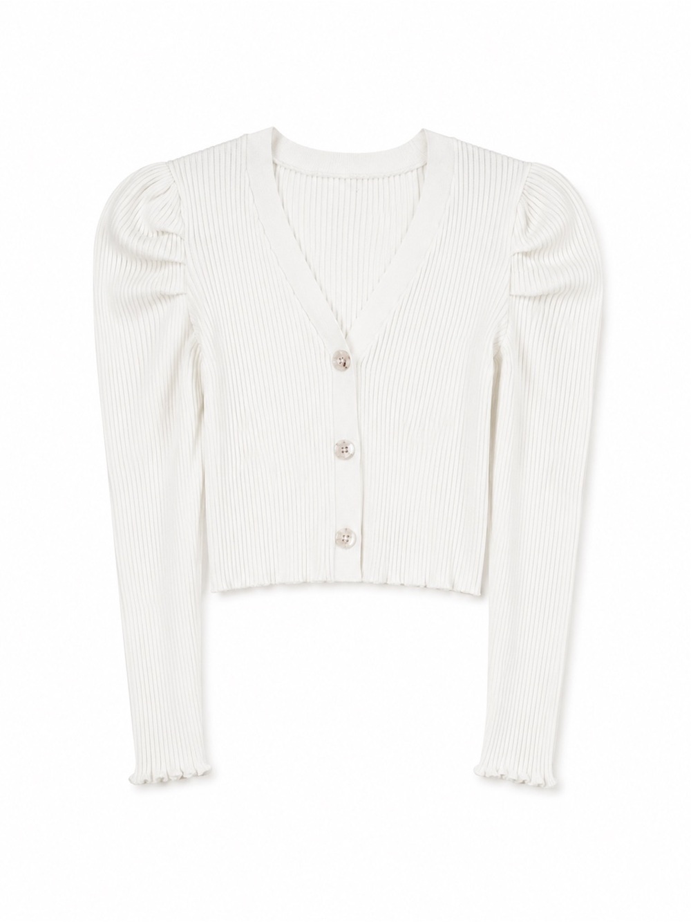 Endless Rose Puff Sleeve Rib Knit Button Front Crop Cardigan S Ivory